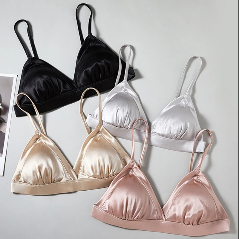 

93.8% Real Mulberry Silk Women's Bralette Wireless Bra Triangle Cups Removable Padded Wire Free Lightly Lined Everyday