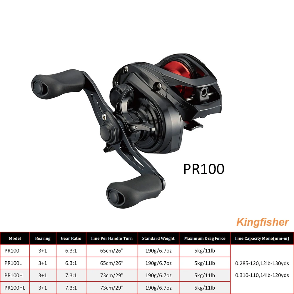 PR100 Baitcasting Reel 3+1BB Low Profile Fishing Reel Long Cast Lightweight Reel 5KG MAX Drag Force