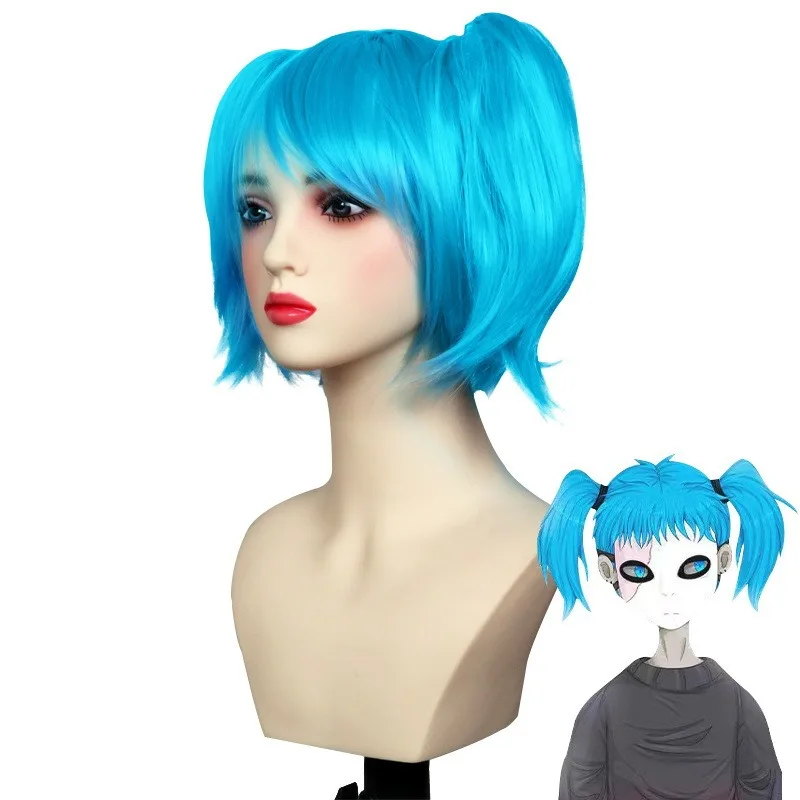 Peruka Sally Face, przebranie Sally, nakrycie głowy, strój na imprezę, ozdoba na głowę, niebieska, zabawna, z podwójnym kucykiem, nakładka na perukę, damska, anime, modna peruka