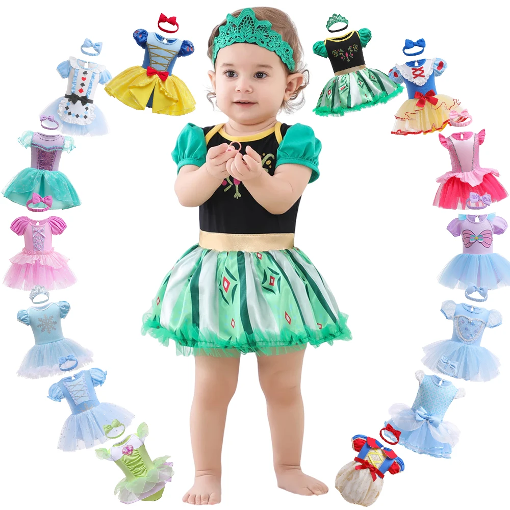 

Baby Romper TUTU Dress With Headband Infant Baby Princess Girl Clothes Size 9-24M Cute Design Baby Party Costumes Kids' dresses