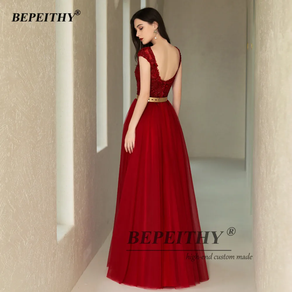 BEPEITHY Customized Burgundy Long Prom Dress Floor Length Cap Sleeves Party Gown Plus Size Women Evening Formal Occasion Dresses