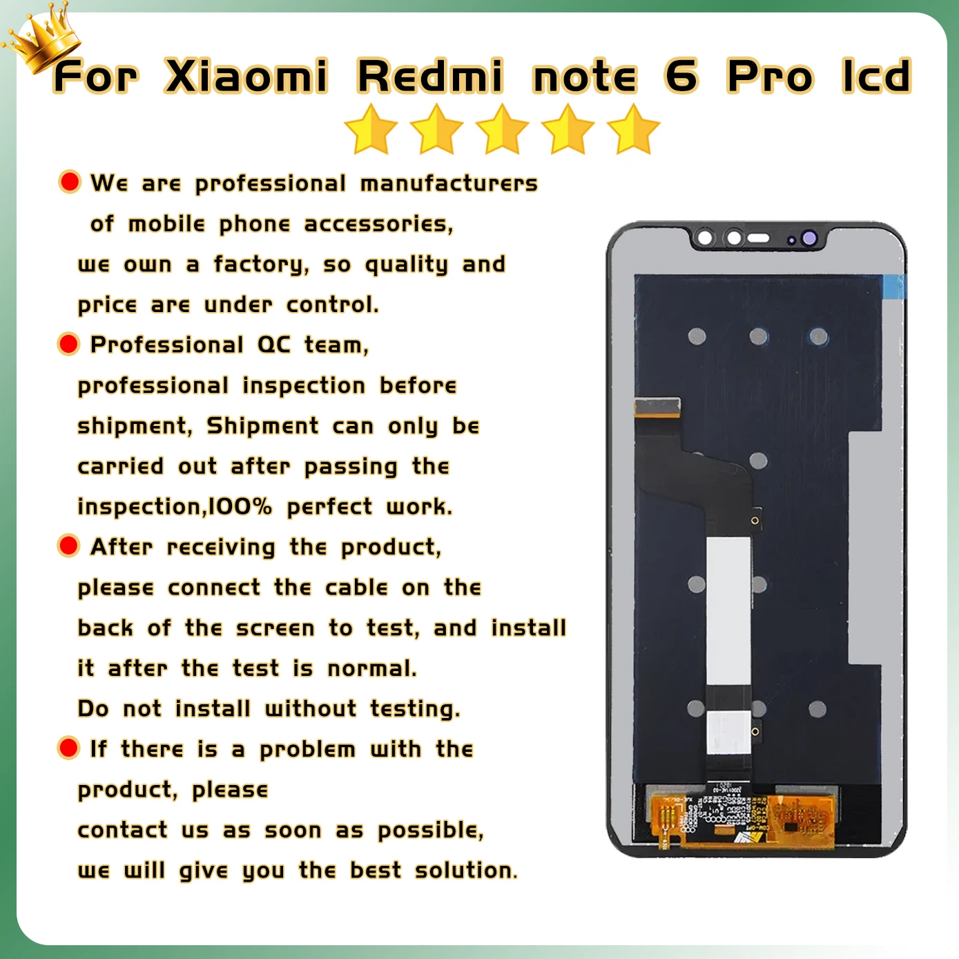 Tested 6.26\'\'LCD For Xiaomi Redmi Note 6 Pro LCD Display Touch Screen For Redmi Note 6 M1806E7TG Digitizer Assembly Replacement