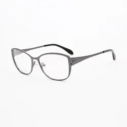 EAGWOO Stainless Steel Women Full Rim Optical Frame Prescription Spectacle Round Cat Eye Butter Fly Designed Party Glasses