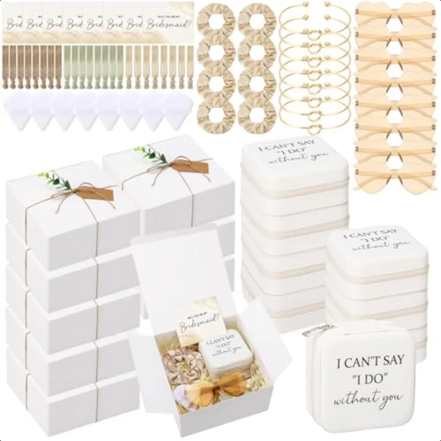 81 Stück Brautjungfern-Vorschlag-Geschenk-Schmuckschatulle, einschließlich Brautjungfer, Braut-Haarband, Sonnenbrille, Puderquaste, Brautjungfernkarten, Geschenk B