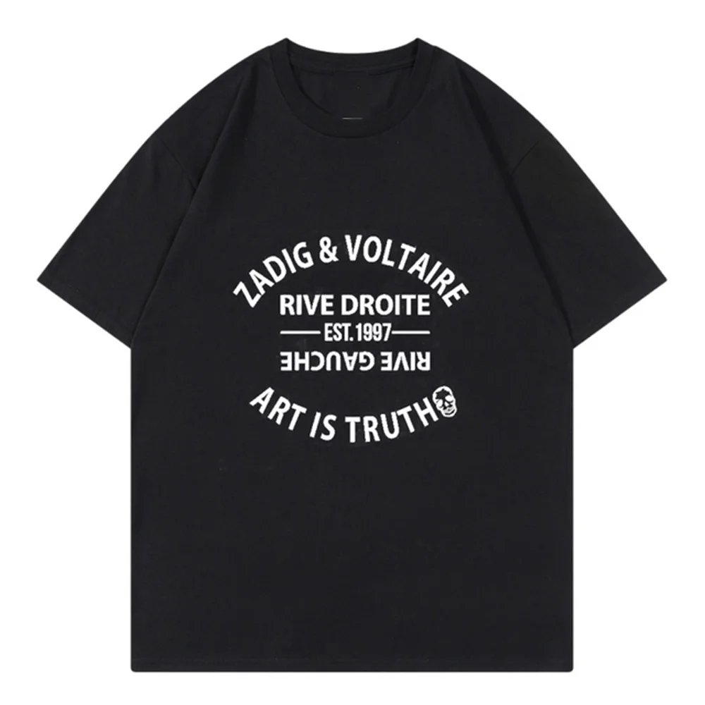 Z-voltaire Zadig Printed Women T-shirt Plus Size Casual Short Sleeve Y2k Fashion Brand Harajuku Kid Top Tees Men Tshirt