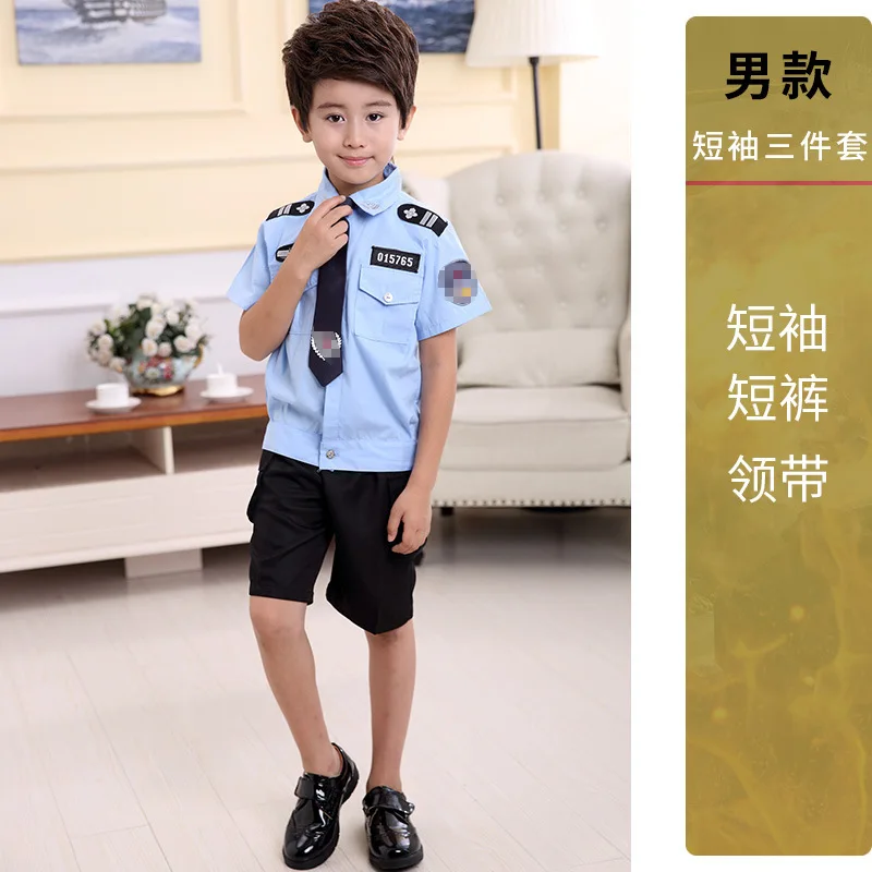 Hight Quality officer Cosplay Cool Policer Uniform Short Black Suit with Accessories Costume Halloween Girl Boy