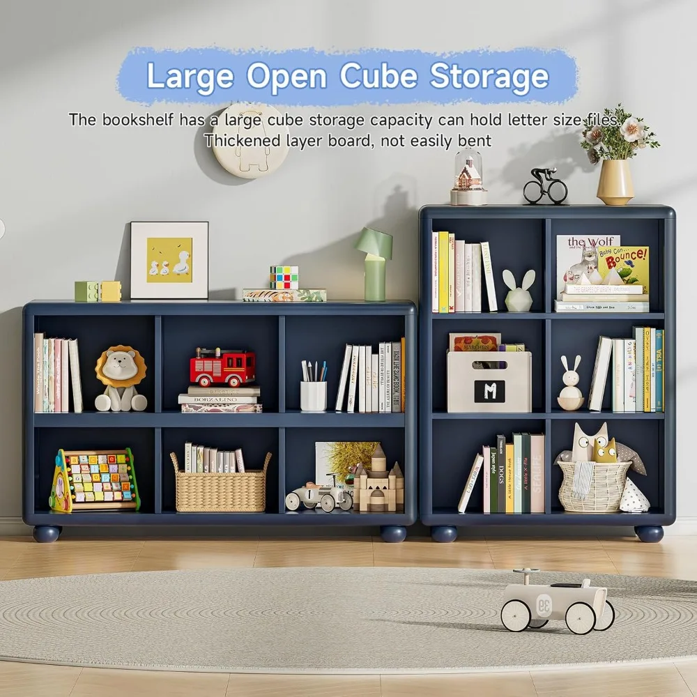 خزانة كتب خشبية كبيرة للأطفال مع 6 مكعبات للتخزين، منظم ألعاب البنات، طلاء آمن للأطفال، لوح سميك، خزانة تخزين للأطفال