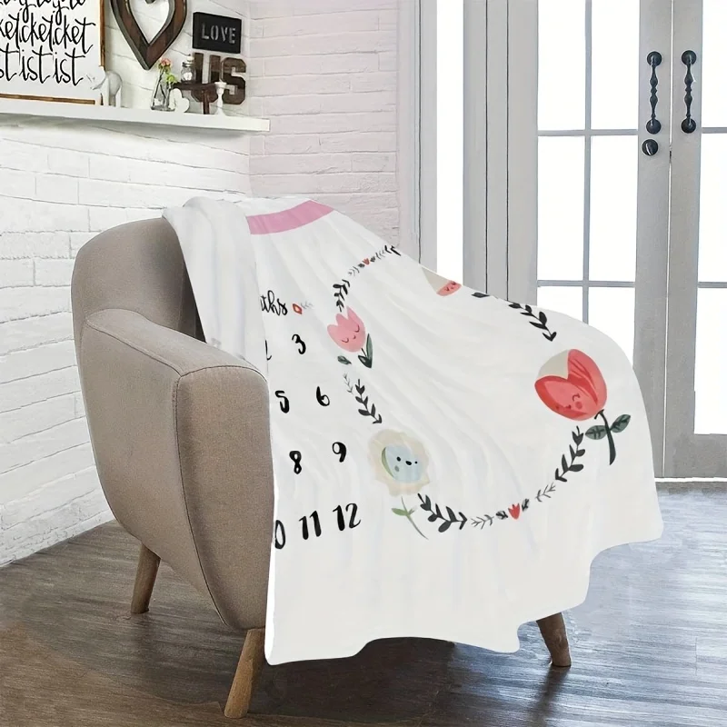 VIKAMA Tulip Floral Print Baby Full Moon Photography Blanket, Newborn Baptism, Growth Milestone Commemorative Calendar Blanket