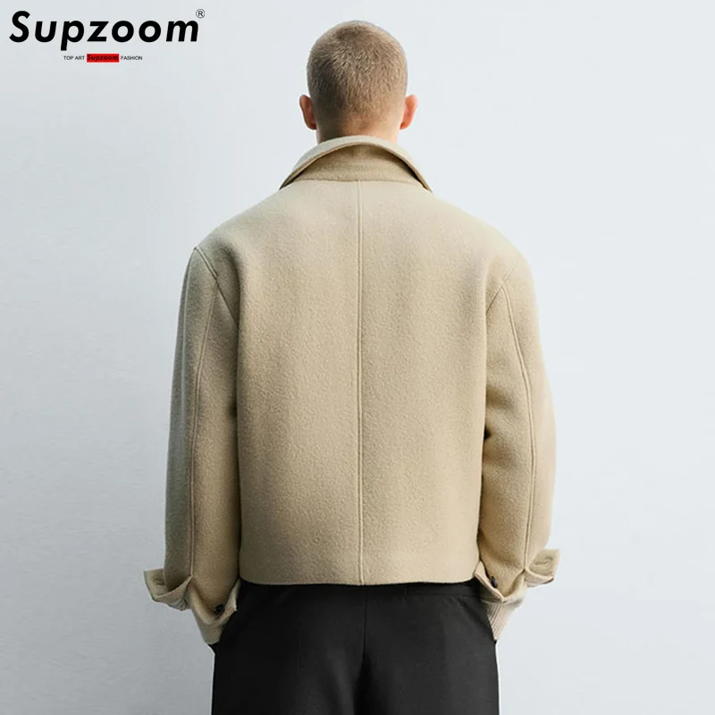 Supzoom 2025 وصول جديد الذكور الملابس الشعبية الخريف والشتاء سميكة عادية إنجلترا الرجعية واحدة الصدر معطف الصوف الرجال #2