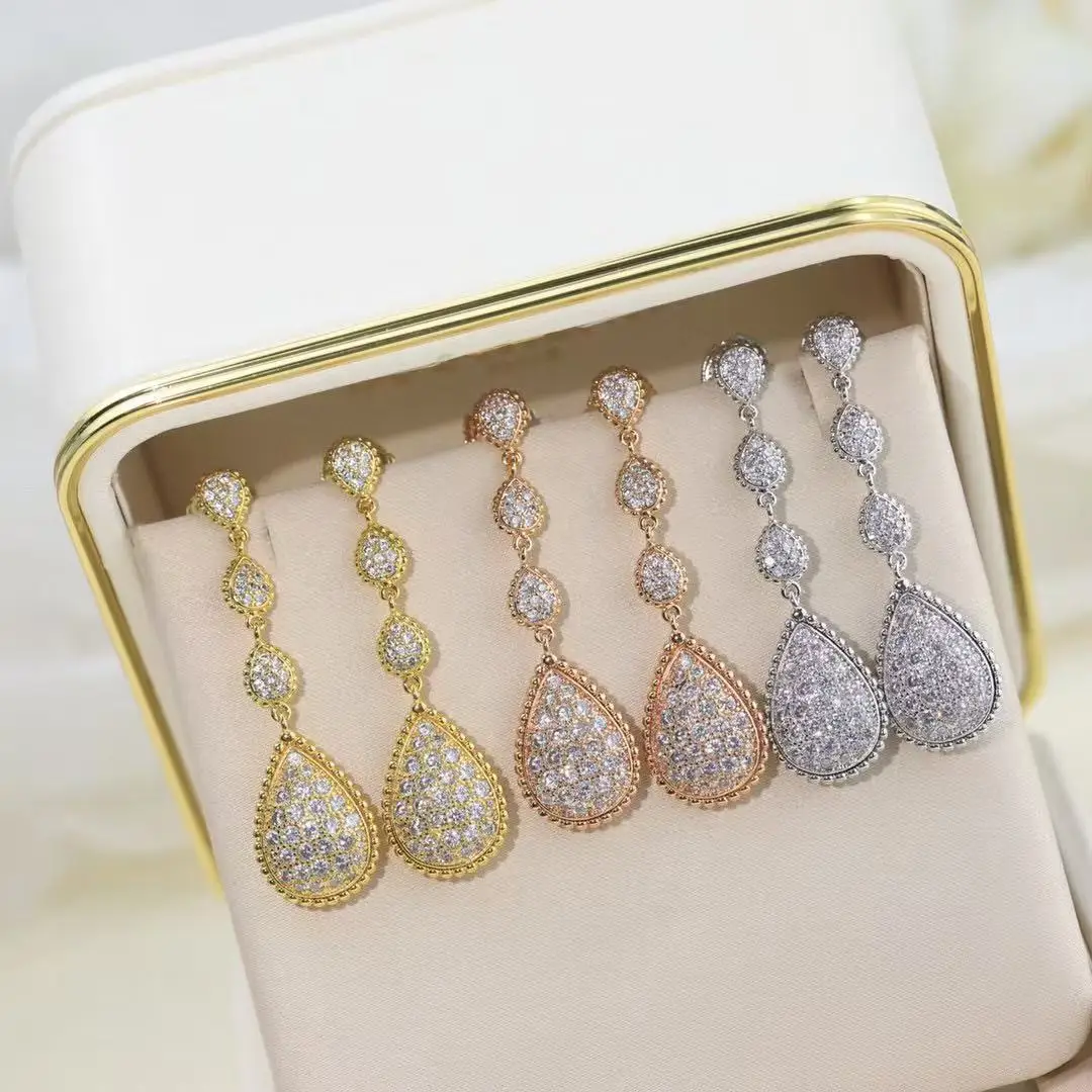 

Classic Modern S925 Pure Silver Water Droplet Design Earrings Luxurious Diamond Inlay Exquisite Holiday and Anniversary Gifts