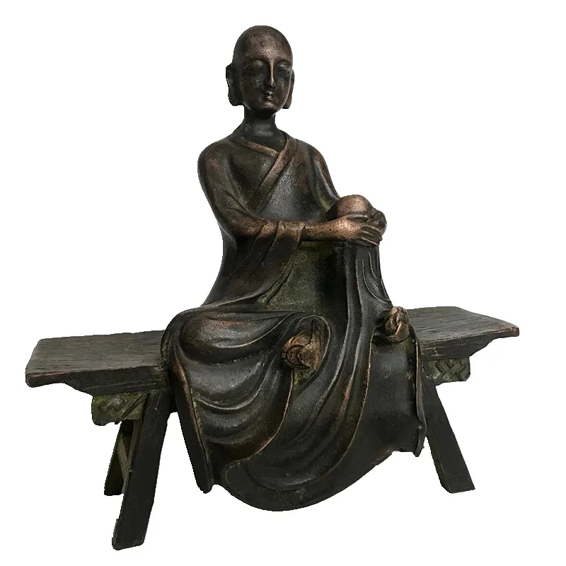 Banco de bronze antigo Buddha Statue, mobiliário grátis Buddha, presente decorativo artesanato, coleção antiga, 1 pc, Bu