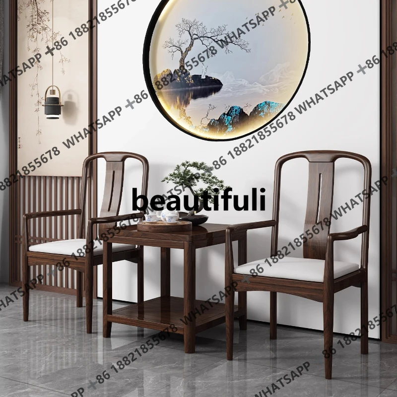 New Chinese-style solid wood official hat chair three-piece set, household Taishi armchair, ebony leisure book chair