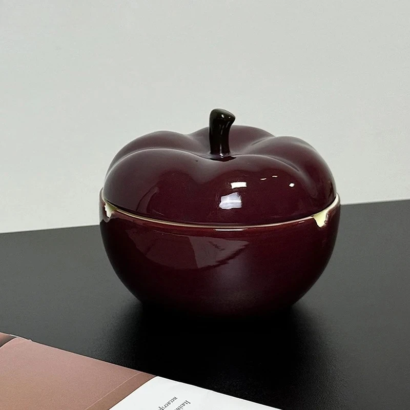 Deep Red Apple Shape Ashtray Home Ash Tray Office Table Smoking Accessories for Weed Ceramic Ashtrays Gift for Boyfriend