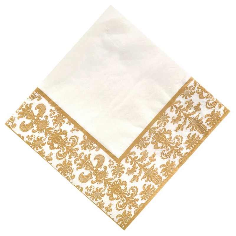 100 guardanapos descartáveis do papel do tecido da guardanapo da impressão do ouro dos pces para restaurante e hotel (dourado + branco)