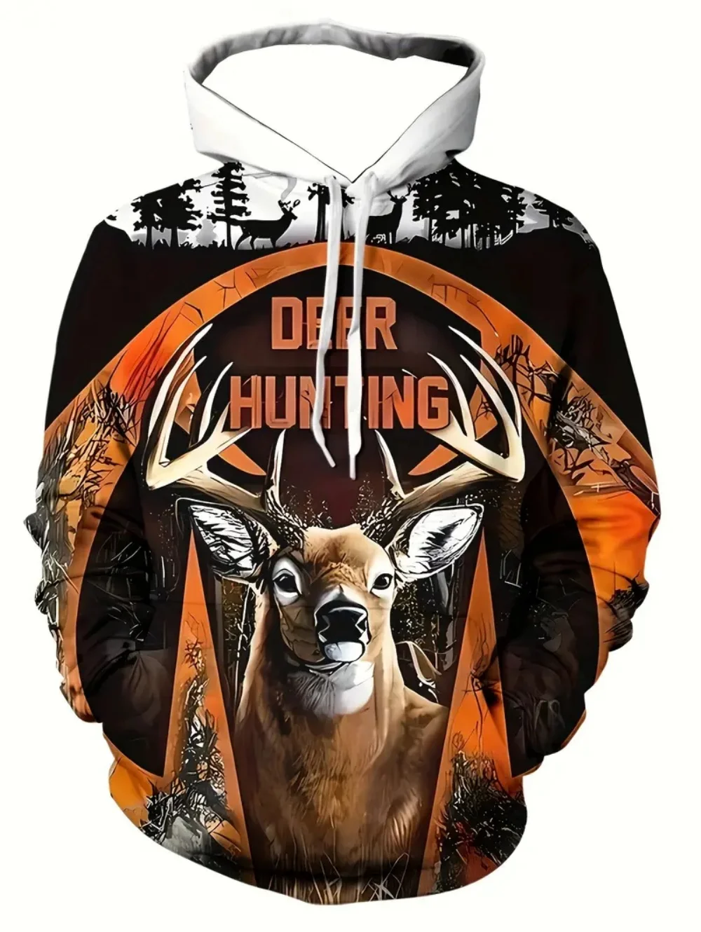 Men's Hoodie Deer Hunting 3D Print Autumn Casual Sweatshirts Vintage Pullover Polyester Tops Outdoor Comfortable Men's Clothing