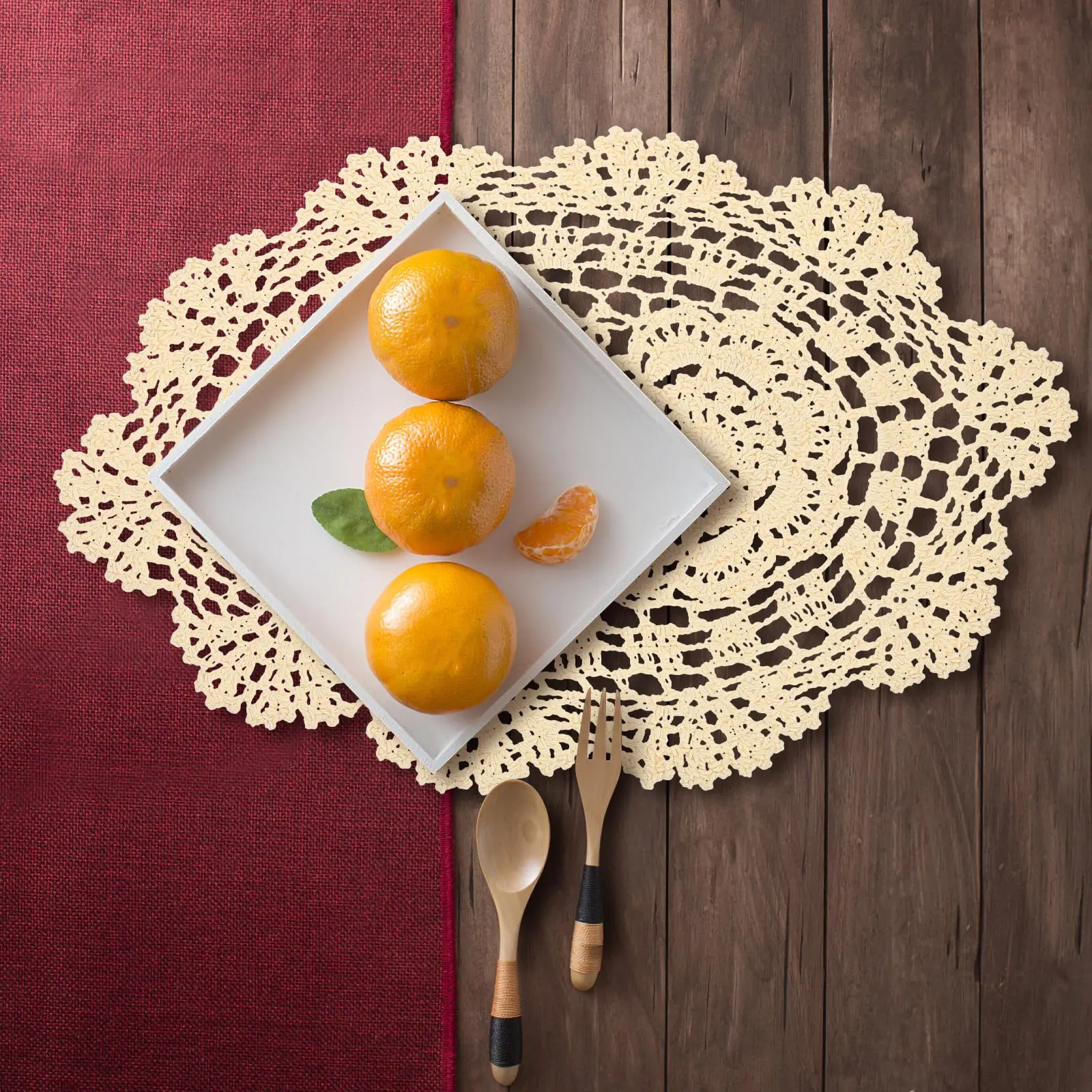 

Cotton Tablecloth Beige Rustic Crochet Lace Decorative Pad Home Wedding Decoration Holiday Atmosphere Fine Workmanship
