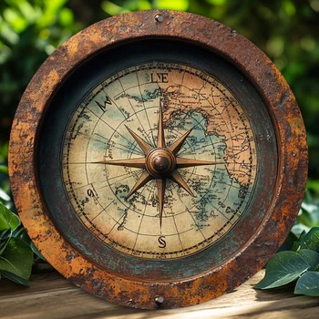 8in 2D Wooden Flat Disc Retro World Map Compass Wooden Deck Wooden Boat Decoration Gift Decoration For Sailing Enthusiast