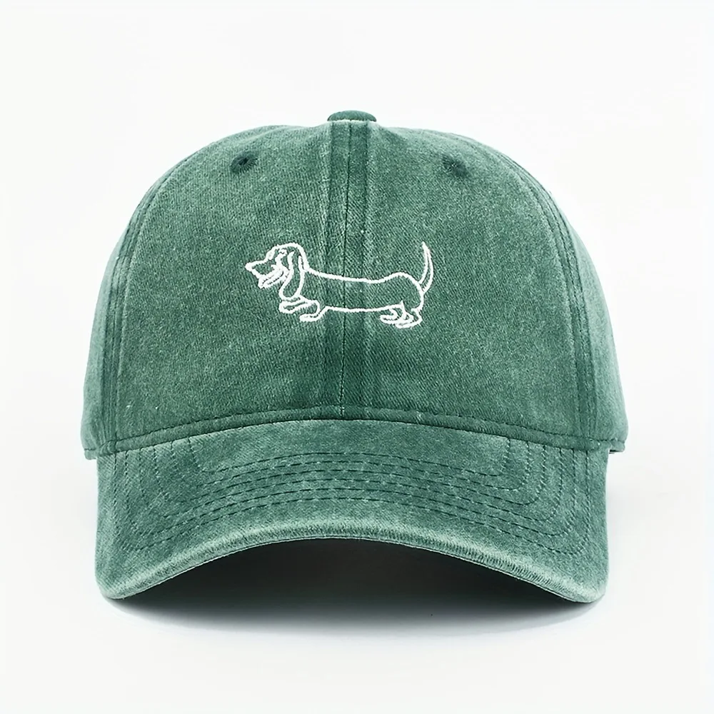 Hund gemusterte bestickte Baseballkappe Männer Frauen Vintage gewaschene Baumwolle Hip Hop Streetwear Sonnenhüte – Detail 2