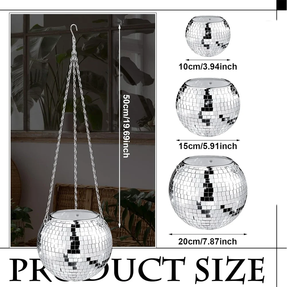 Disco Ball Planter Disco Ball Hanging Planter with Extra Long Chain Silver Disco Ball Hanger Planter Disco Ball Vase Boho Decor