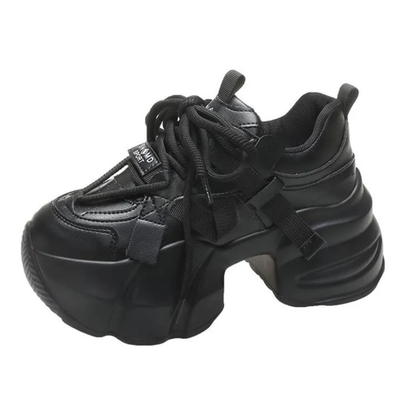 

Новые женские осенние кроссовки на толстой подошве 8 см, кожаные туфли на высокой платформе, вулканизированные, весенние повседневные спортивные кроссовки в стиле «dad shoes»