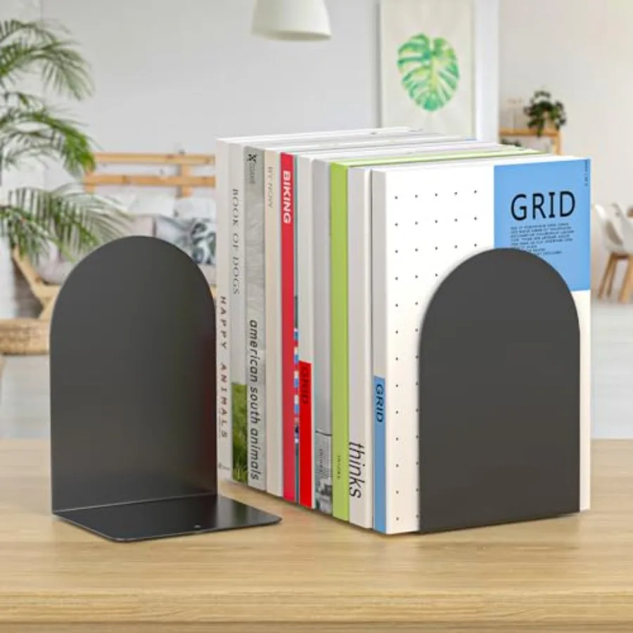 Metal Round Bookends for Shelves, Book Ends for Desk, Book End to Hold Books, Book Stopper, Black Bookend for Home Office