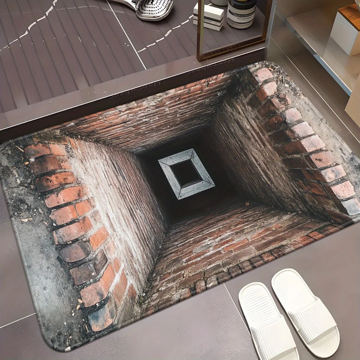 3D Brick Pit Floor Mat Anti Slip Door Mat Home Decor Indoor Entrance Rug Kitchen Bathroom Mat 3D Illusion Design