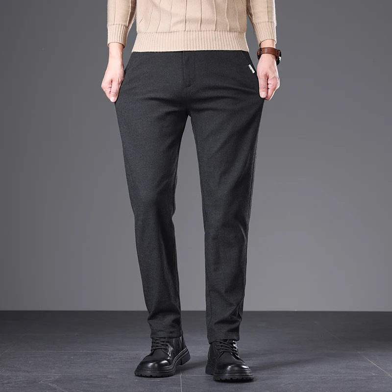 Pantalon droit décontracté pour homme, laine rayée, pantalon d'affaires léger épaissi, haut de gamme, Delhi, automne et hiver