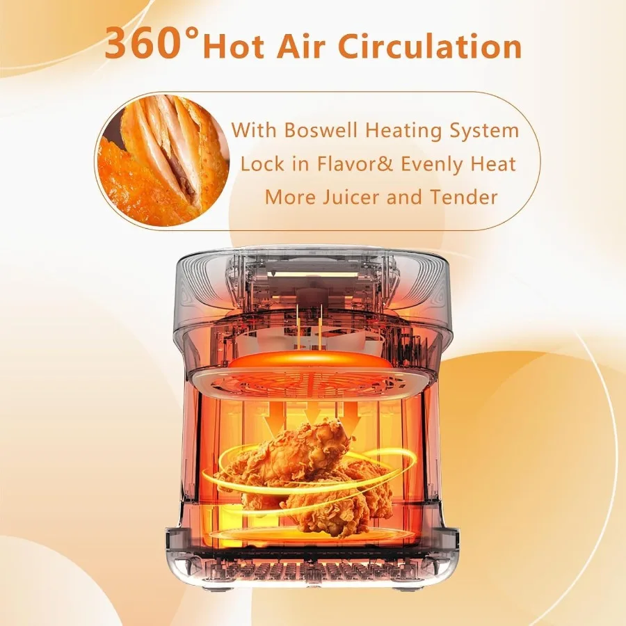 Friggitrice ad aria in vetro 7,5QT con ciotola per friggere trasparente Riscaldamento circolante Controllo della temperatura Friggitrice ad aria Arrosto Lavabile in lavastoviglie