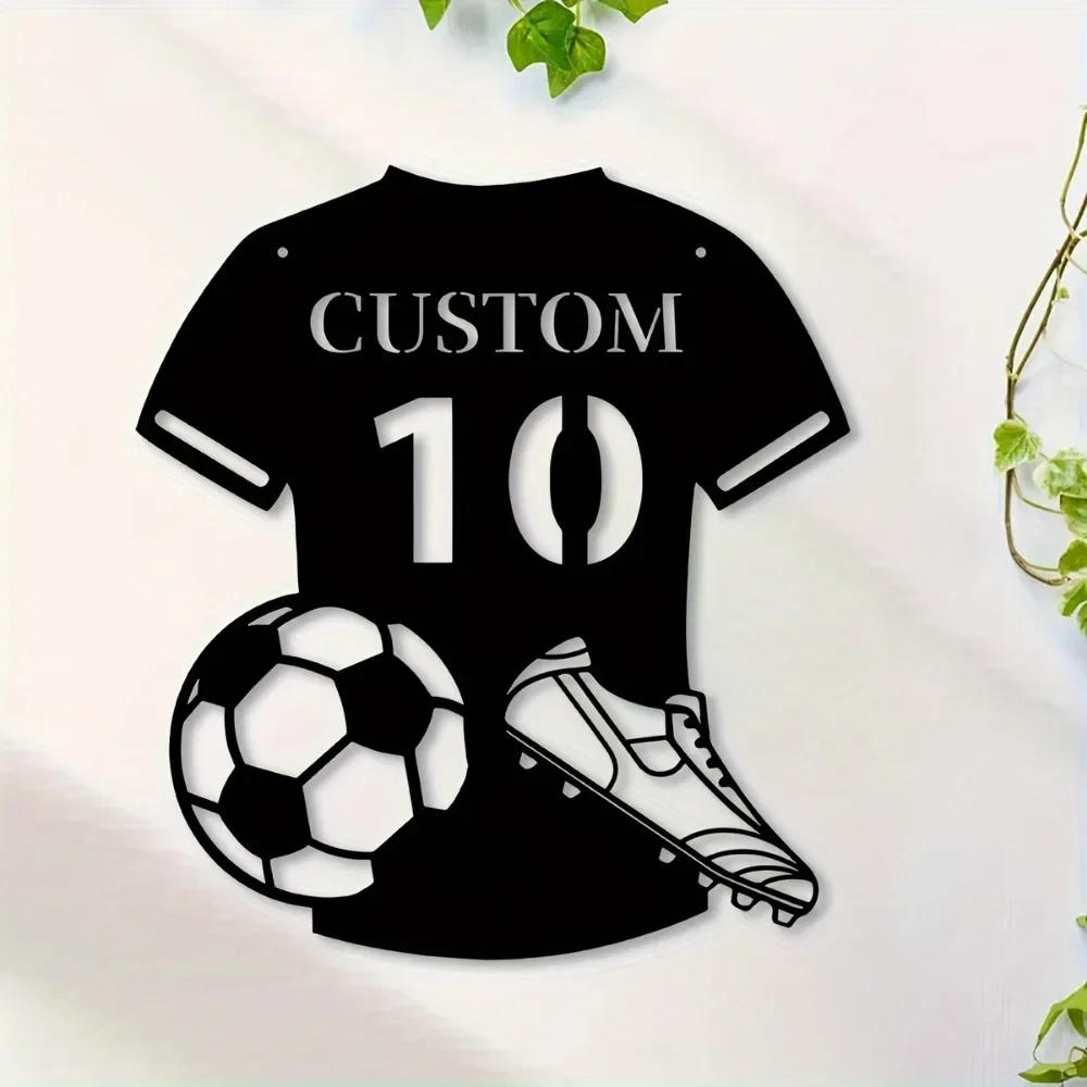 1 cartel de metal para camiseta de fútbol, personalizable y con ganchos, una elegante decoración de pared para habitaciones, ideal para mejorar el atractivo en el hogar.