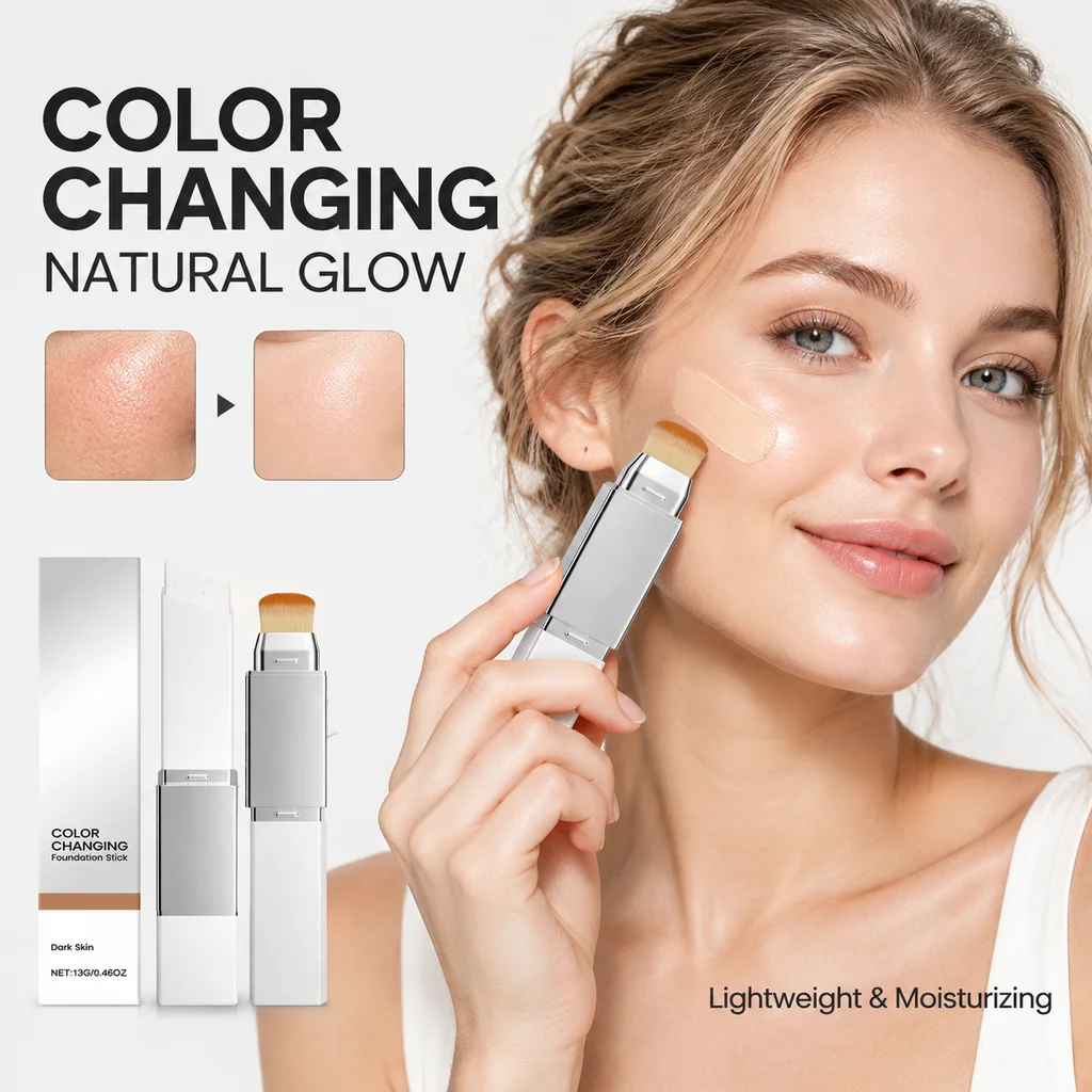 2 in 1 Color Changing Foundation Stick Creamy Full Coverage Matte Natural Liquid Base Makeup Portable Face Cosmetic Net 13g