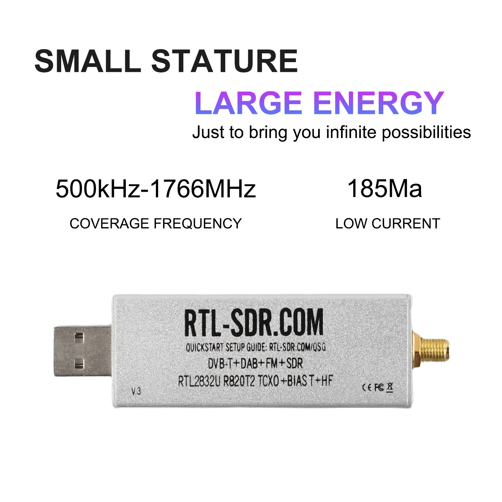 1pc RTL-SDR Blog V3 RTL2832U 1PPM TCXO HF BiasT For SMA Software Defined Radio R820T2 H3 Connector Accessories