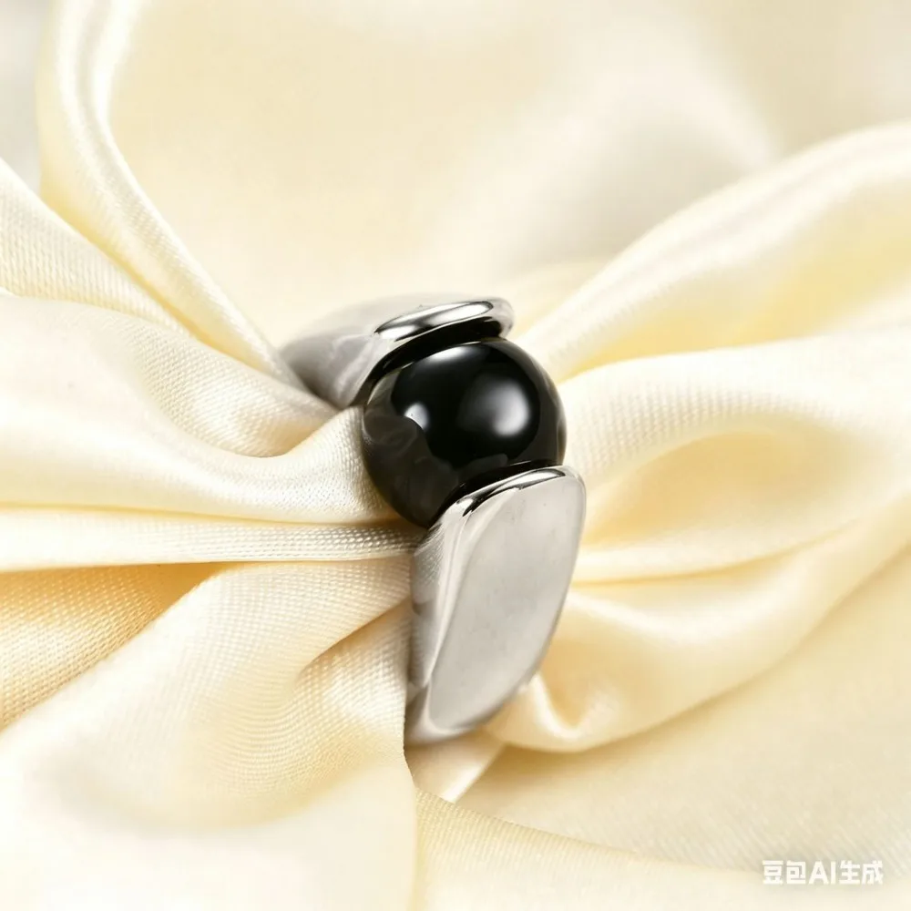 New 10mm Black and White Cat Eye Stone Ring 18K Gold Retro Set Stainless Steel Rings for Women Men Exquisite Jewelry Gift - view 5