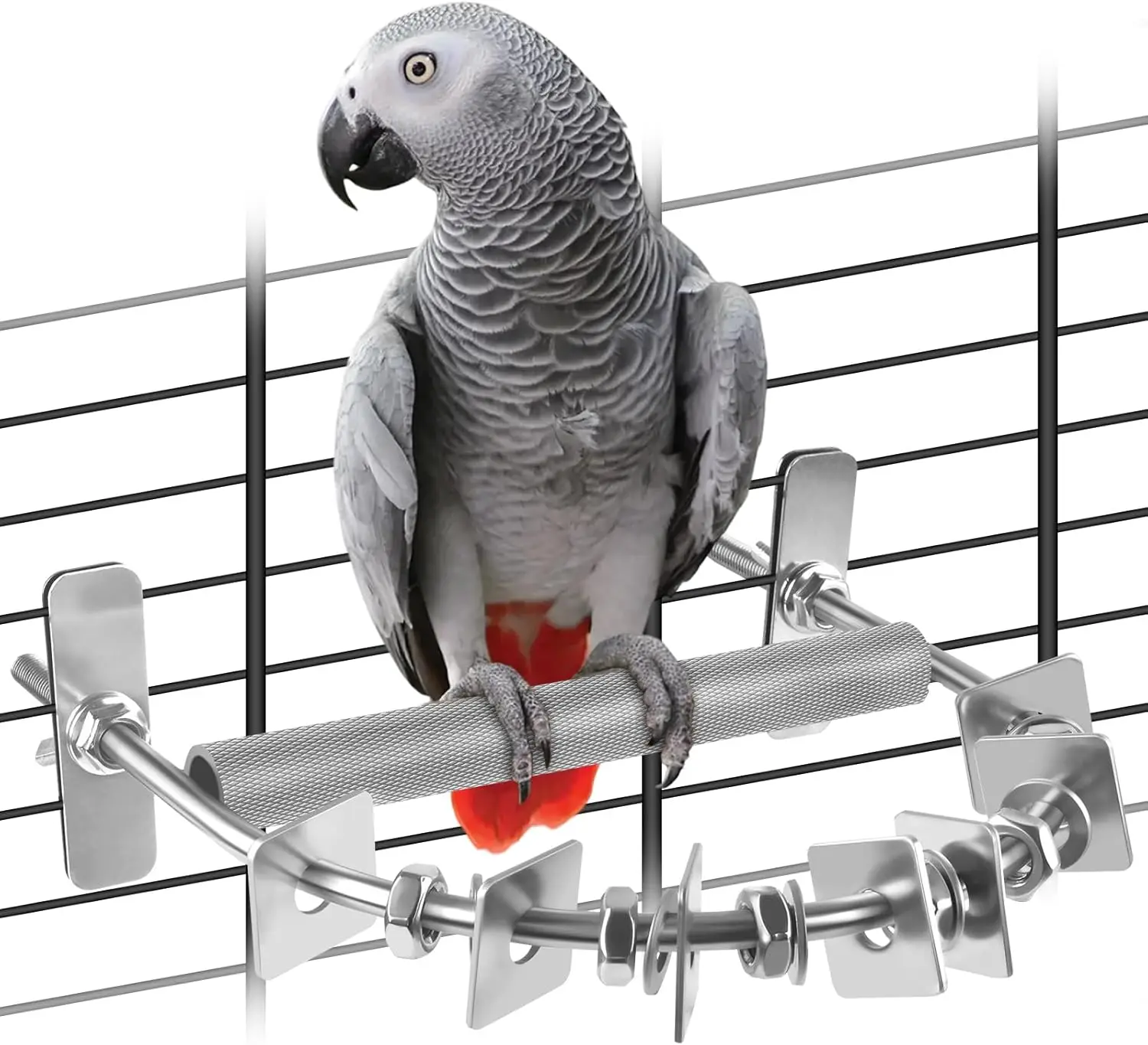 

Bird Perch for Cage, Stainless Steel Parrot Perches with Metal Chew Toys Nail Trimming Cage Accessories for Cockatiels, Macaws