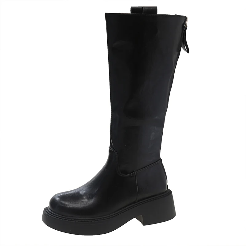 Botas de joelho Chelsea para mulheres, sapatos de plataforma volumosos, couro PU, botas de motocicleta, gótica, nova moda, Inglaterra, inverno