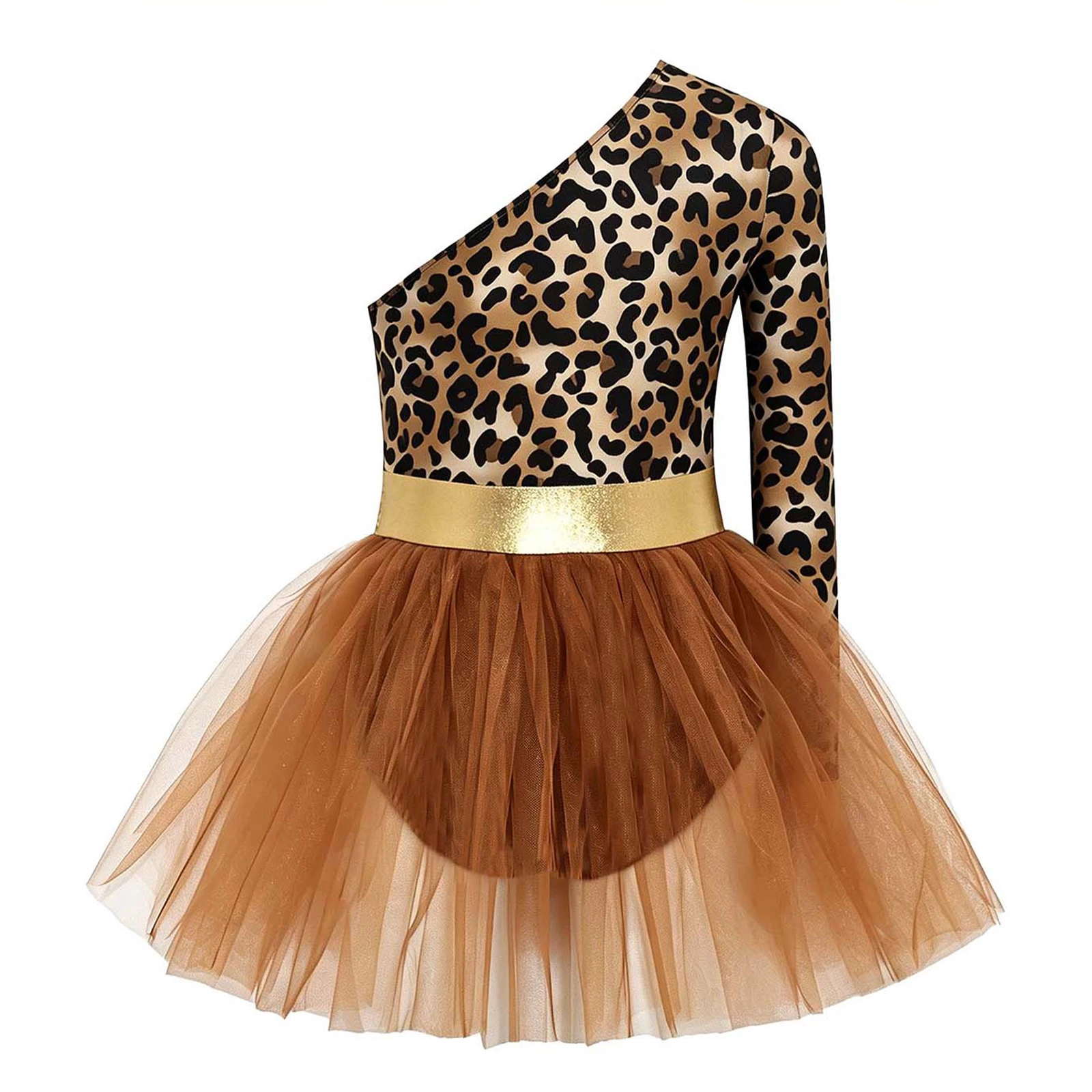 Kinder Mädchen Tiermuster Ballett-Tutu-Kleid Höhlenmensch-Aufführungskostüm Langarm Metallisch Bedrucktes Oberteil Tüllkleid – Detail 14