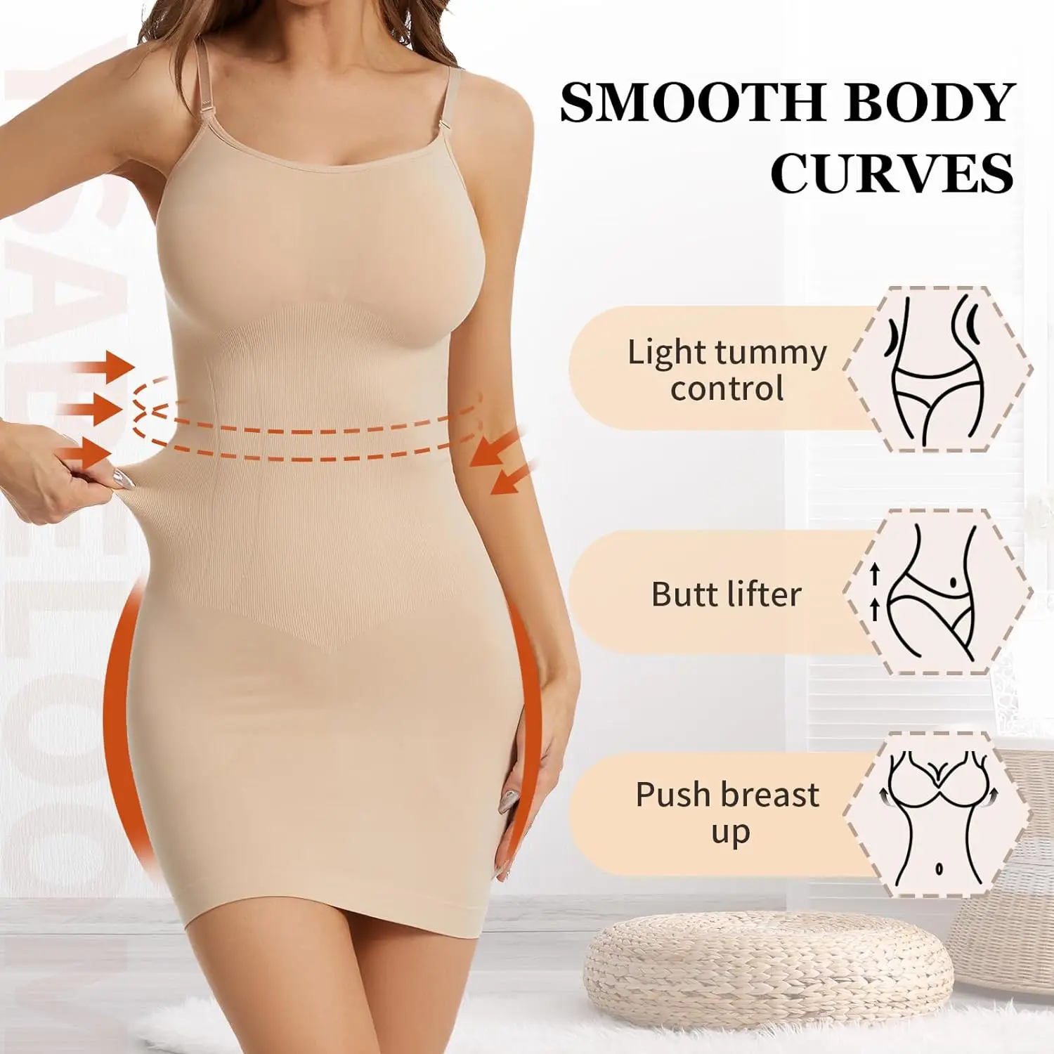 Pop Womens Full Body Slip Shaper for Under Dresses Slip Shapewear Spaghetti Strap Tummy Control Seamless Shapewear Briefs