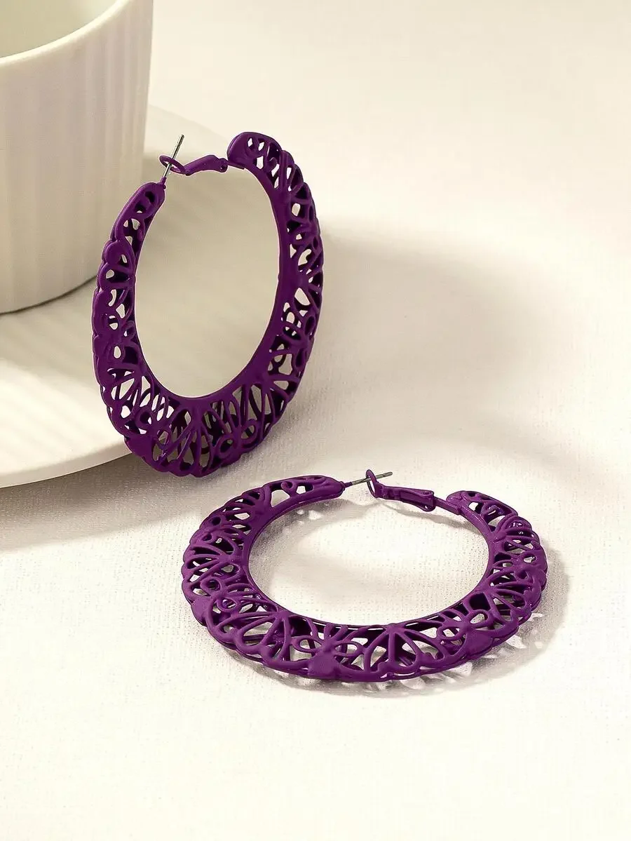 

Purple Hollow Out Hoop Earrings For Women Fashion Statement Jewelry