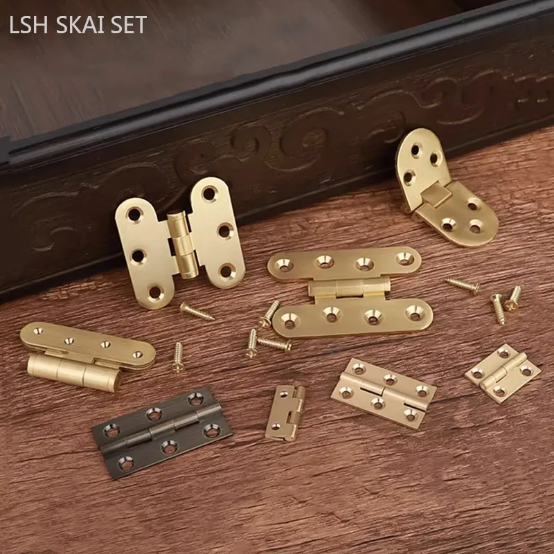 

10 Pcs Brass Flat Open Hinge Furniture Cabinet Door Hinge Jewelry Wooden Box Folding Small Hinges Furniture Hardware with Screw