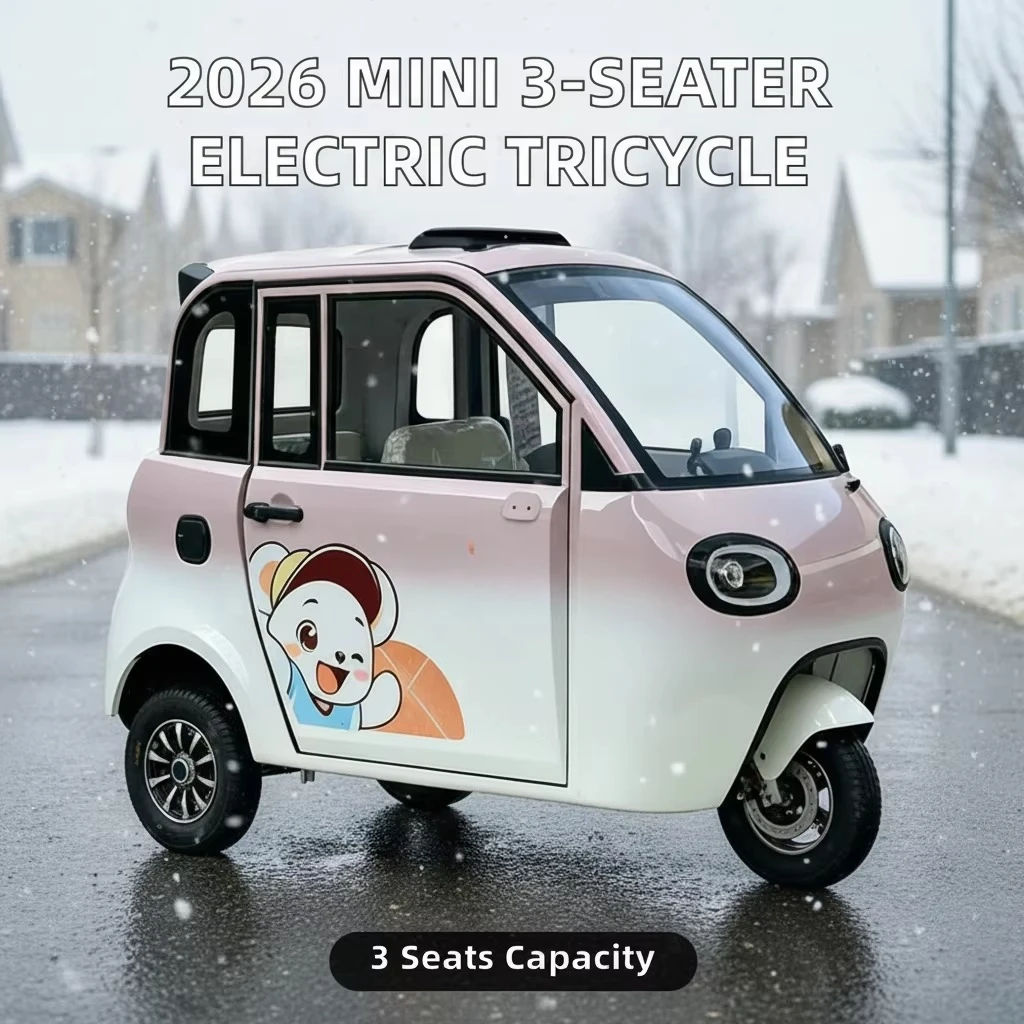 YzhgbNew adult three-seat electric freight tricycle 60V mini new energy enclosed vehicle, suitable for rural roads