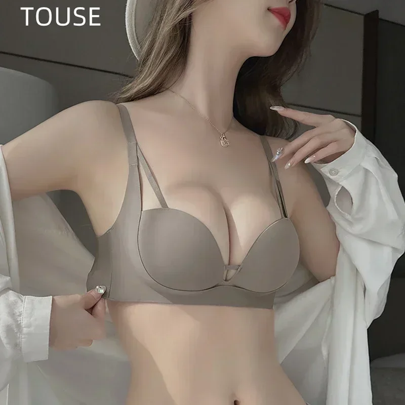 Bralette Seamless Underwear for Women with Flat Breasts Push-up and Enlargement Secondary Breasts Anti-sagging Glossy Bra