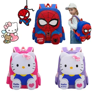 Sanrio Hello Kitty dan Spiderman Ransel Bahu Ganda Desain Kartun Kawaii Tas Sekolah Merah Muda untuk Hadiah Tas Travel Anak Laki-laki Perempuan 8 kotak merah muda penjualan terbaik - №
