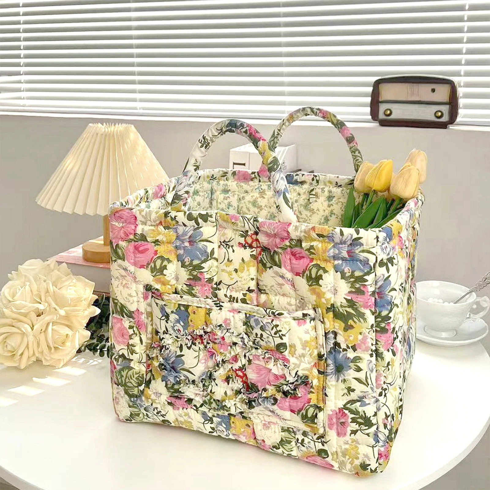 

32x27cm Storage Basket Korean Style Floral Pattern Storage Bag For Clothes Dry Flower Underwear Toys Party Decors Home Storages