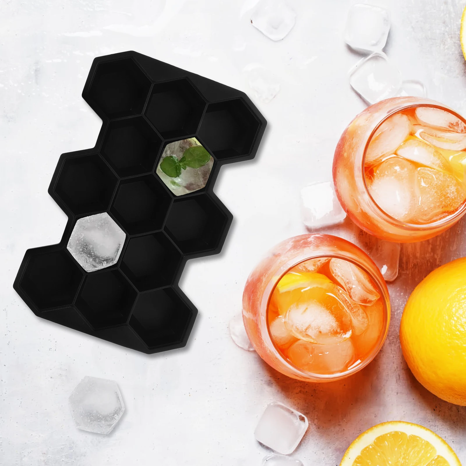 

Honeycomb Ice Cube Mold Tray Silicone Leak-Proof With Cover Freezer Safe Stackable For Home Bar Kitchen Ice Making Tool