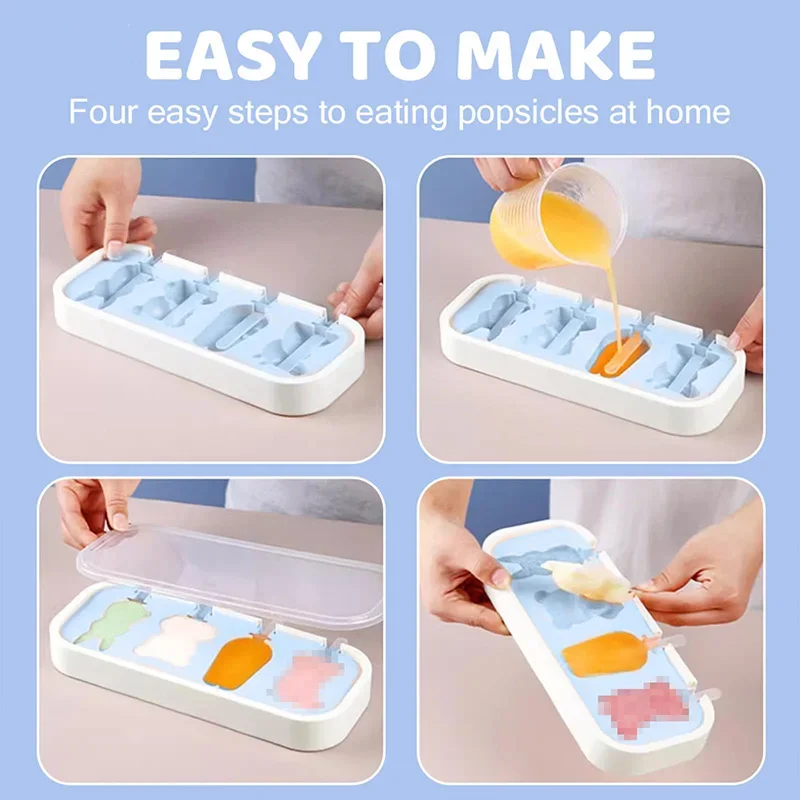 Popsicles Molds Kids Baby Cute Shapes Silicone Mini Popsicle Molds BPA Free Reusable Ice Cream Mold Popsicle Maker Homemade Set