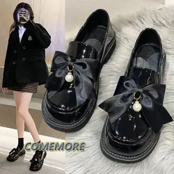 British Style PU Leather Shoes Women 2023 Autumn New French Loafers Flat Bottom Student Shoes Casual Luxury Mary Janes Round Toe