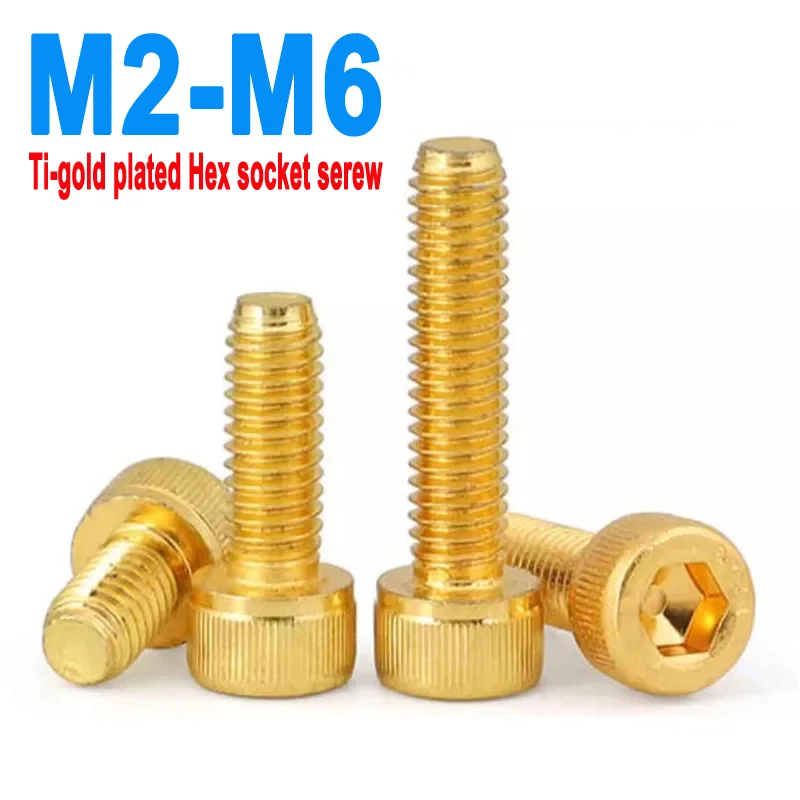 

10-20Pcs DIN912 Ti-gold Plated Hex socket allen Screw M2 M2.5 M3 M4 M5 G12.9 Hex Socket titanium plated glod cap head Screw