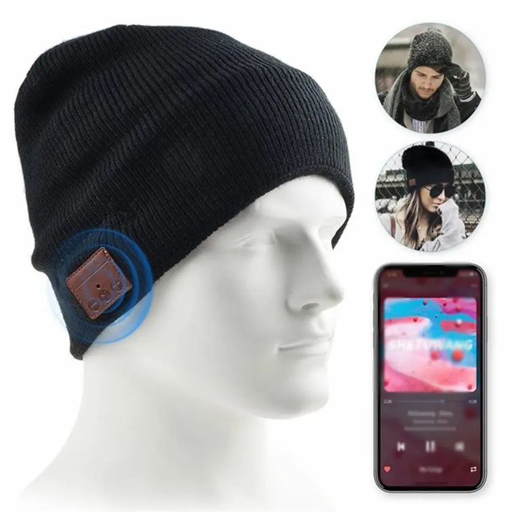 Hot 2 in 1 Winter Bluetooth-compatible 5.0 Headset Headband Warm Music Hat with Microphone for Handsfree Call Outdoor Sport Cap