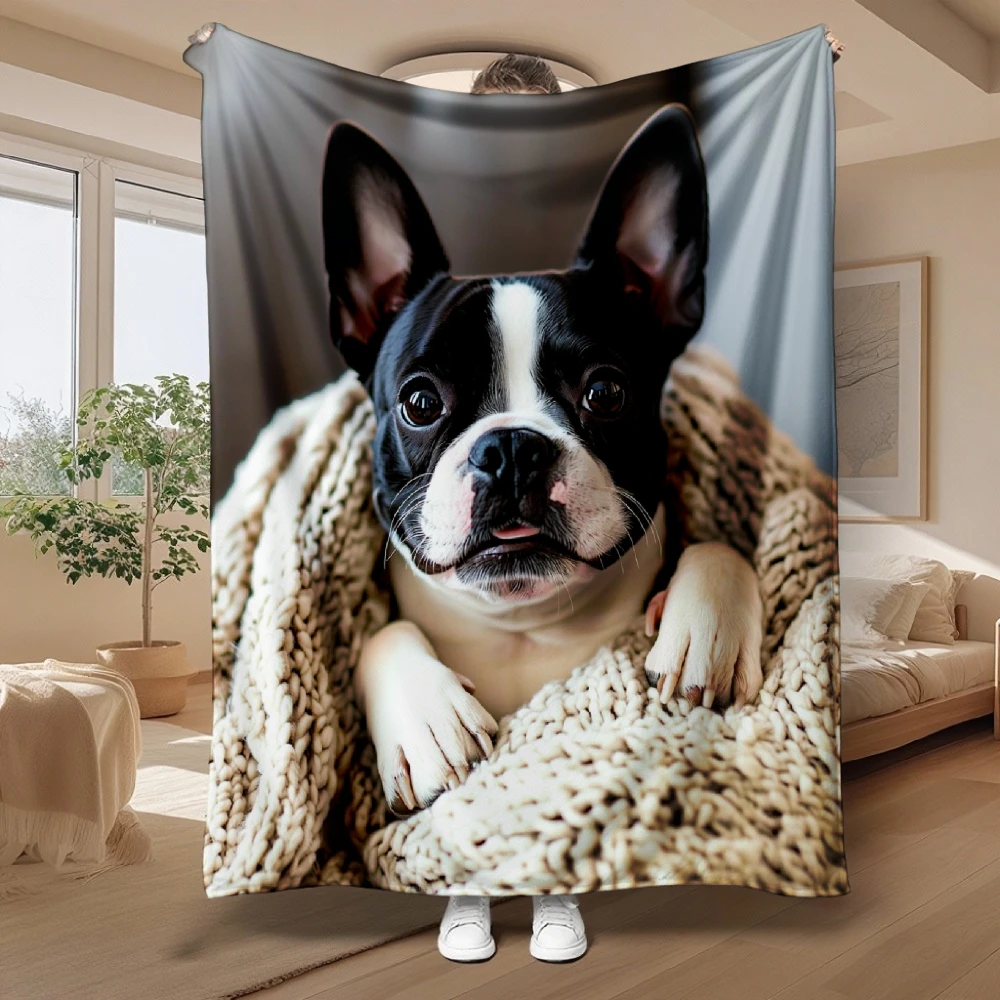 French Bulldog Throw Blanket Cute Boston Terrier Dog Pattern Cozy Bed Blankets Luxury Decor for Sofa Couch Bed Living Room