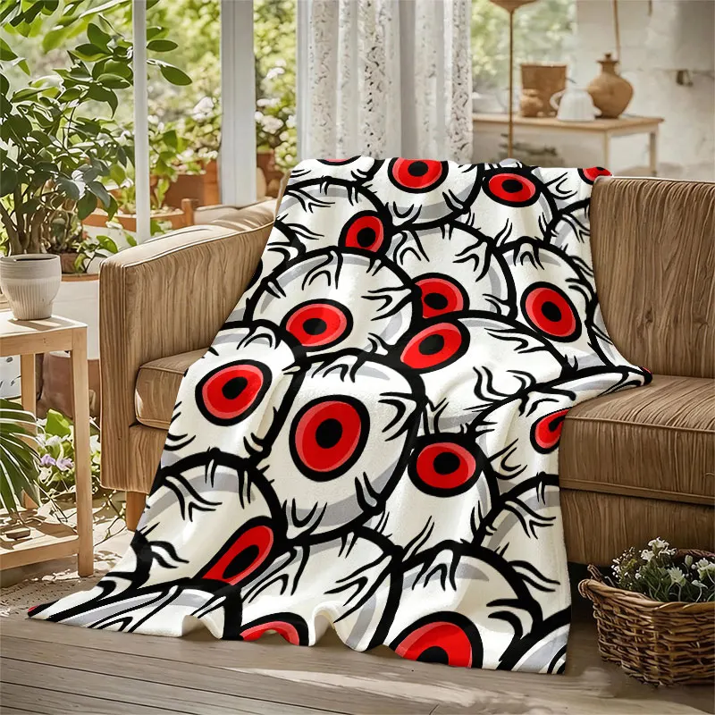 Creepy Eyeball Pattern Flannel Blanket Warm Soft Halloween Christmas Decorative Couch Warm Cozy All-Season Gift