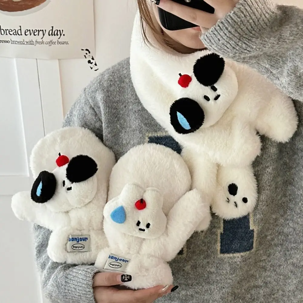 Cartoon Plush Gloves Windproof Warm Neck Protection Scarf 3D Puppy/Rabbit Muffler Gift